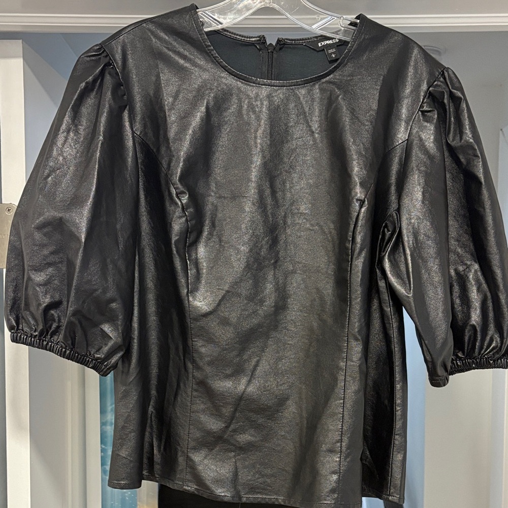 Express Black Faux Leather Blouse